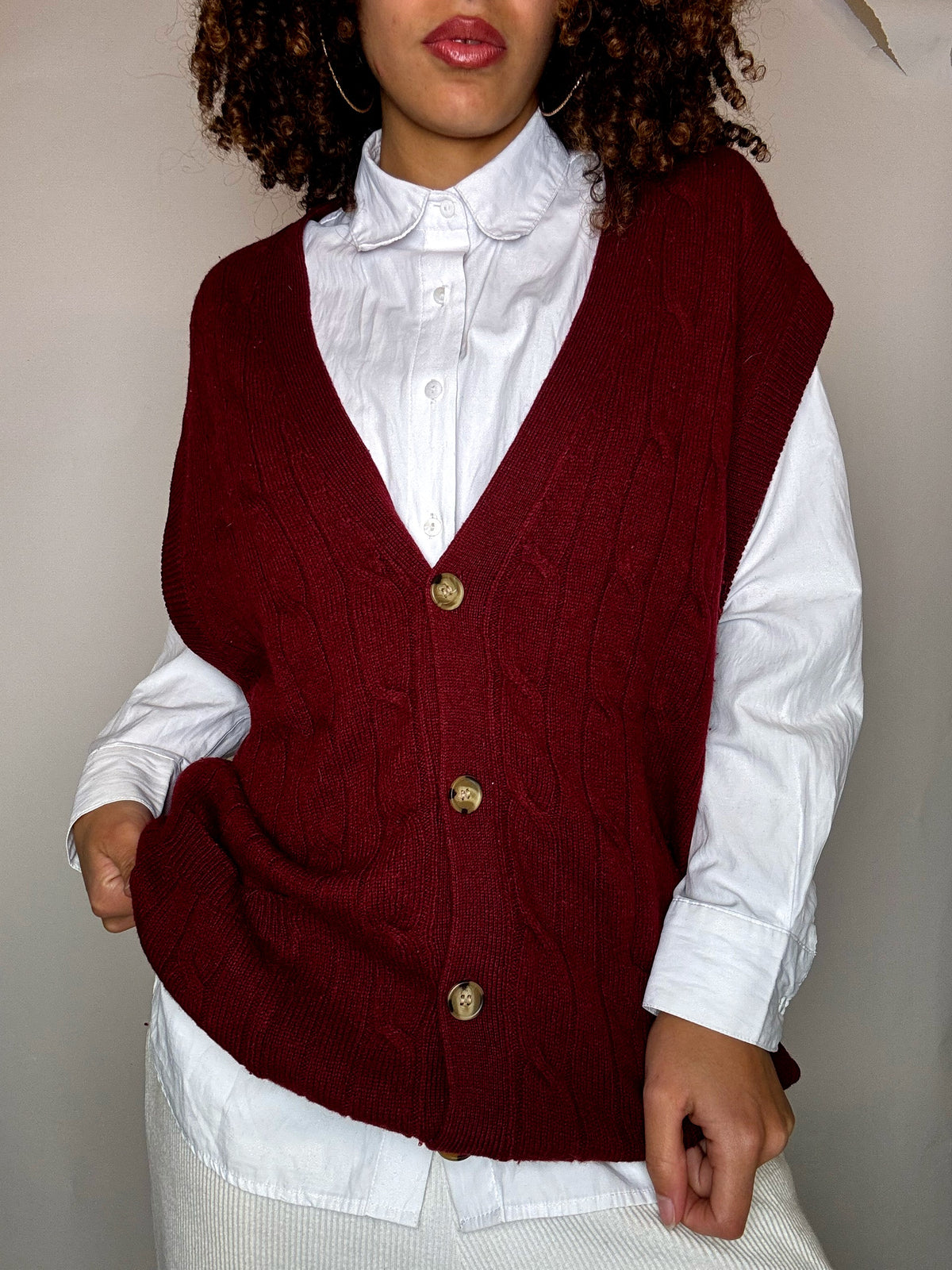 Gilet en laine tressé a bouton XL vintage