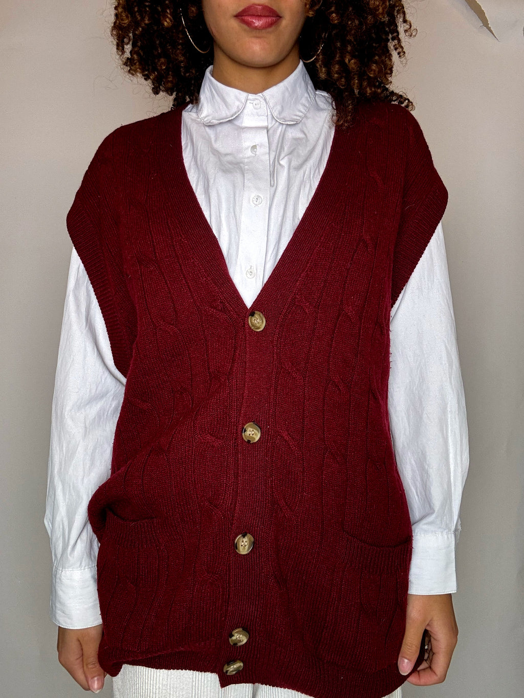 Gilet en laine tressé a bouton XL vintage