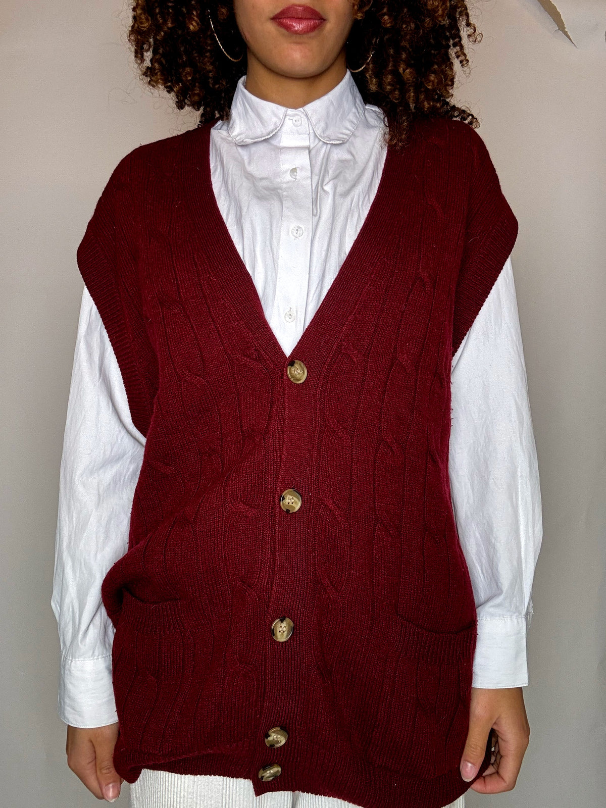 Gilet en laine tressé a bouton XL vintage