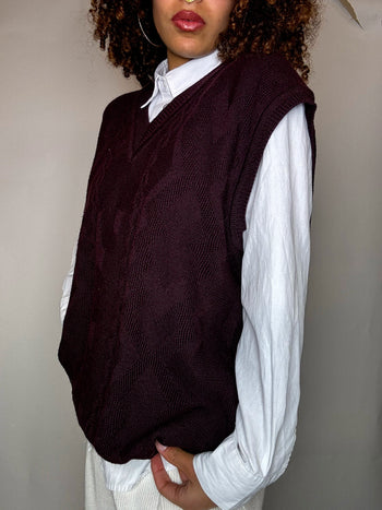 Gilet col V bordeaux XL vintage