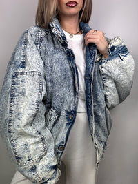 Vintage gewaschene gefütterte Jeansjacke L