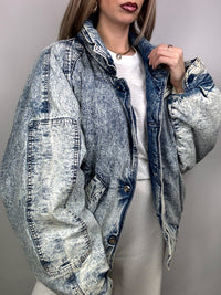Vintage gewaschene gefütterte Jeansjacke L