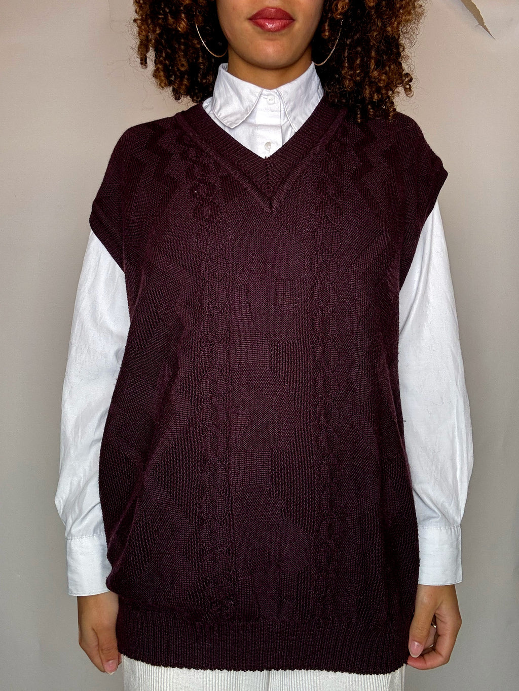 Gilet col V bordeaux XL vintage