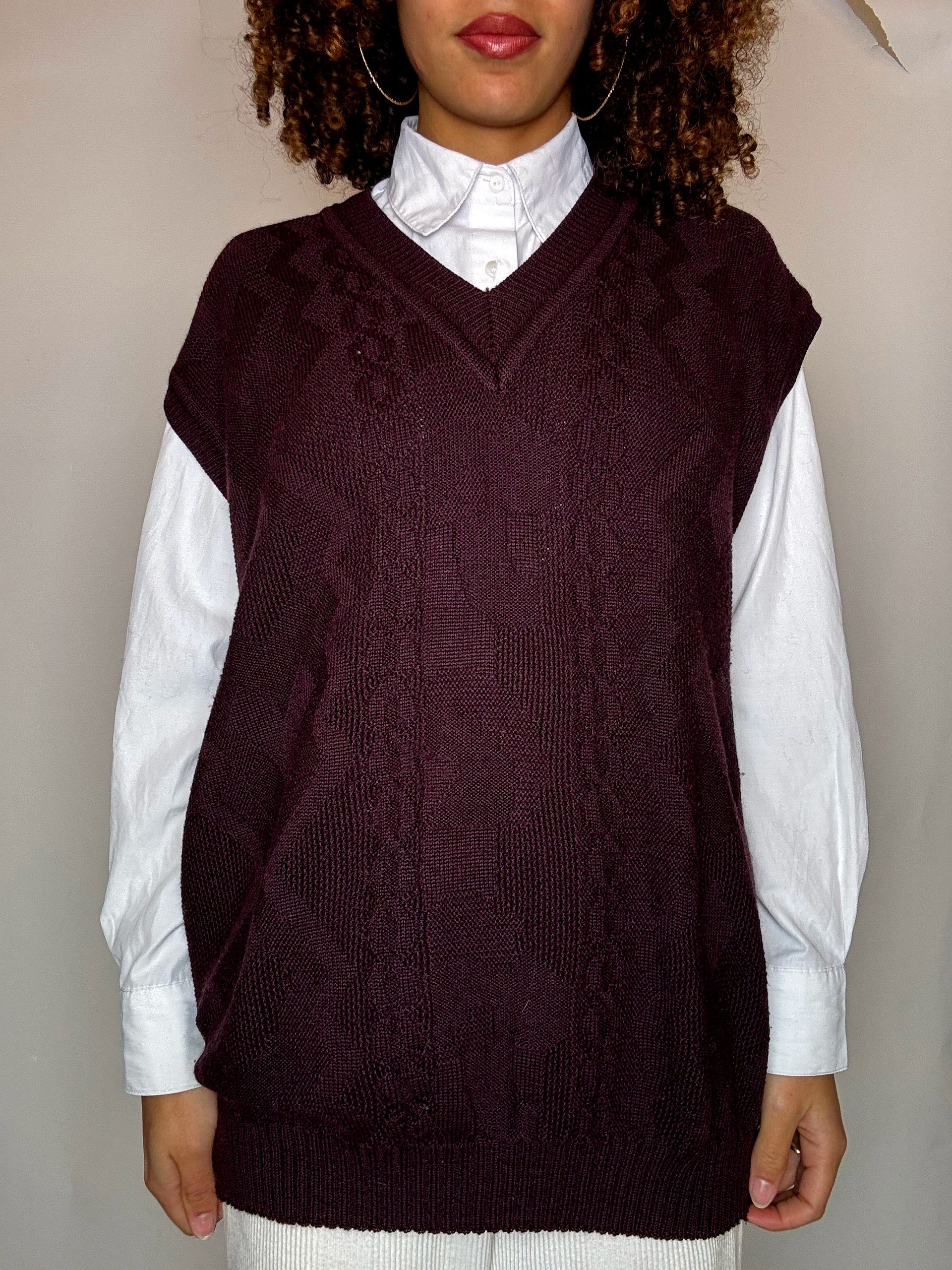 Gilet col V bordeaux XL vintage