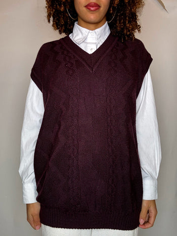 Gilet col V bordeaux XL vintage