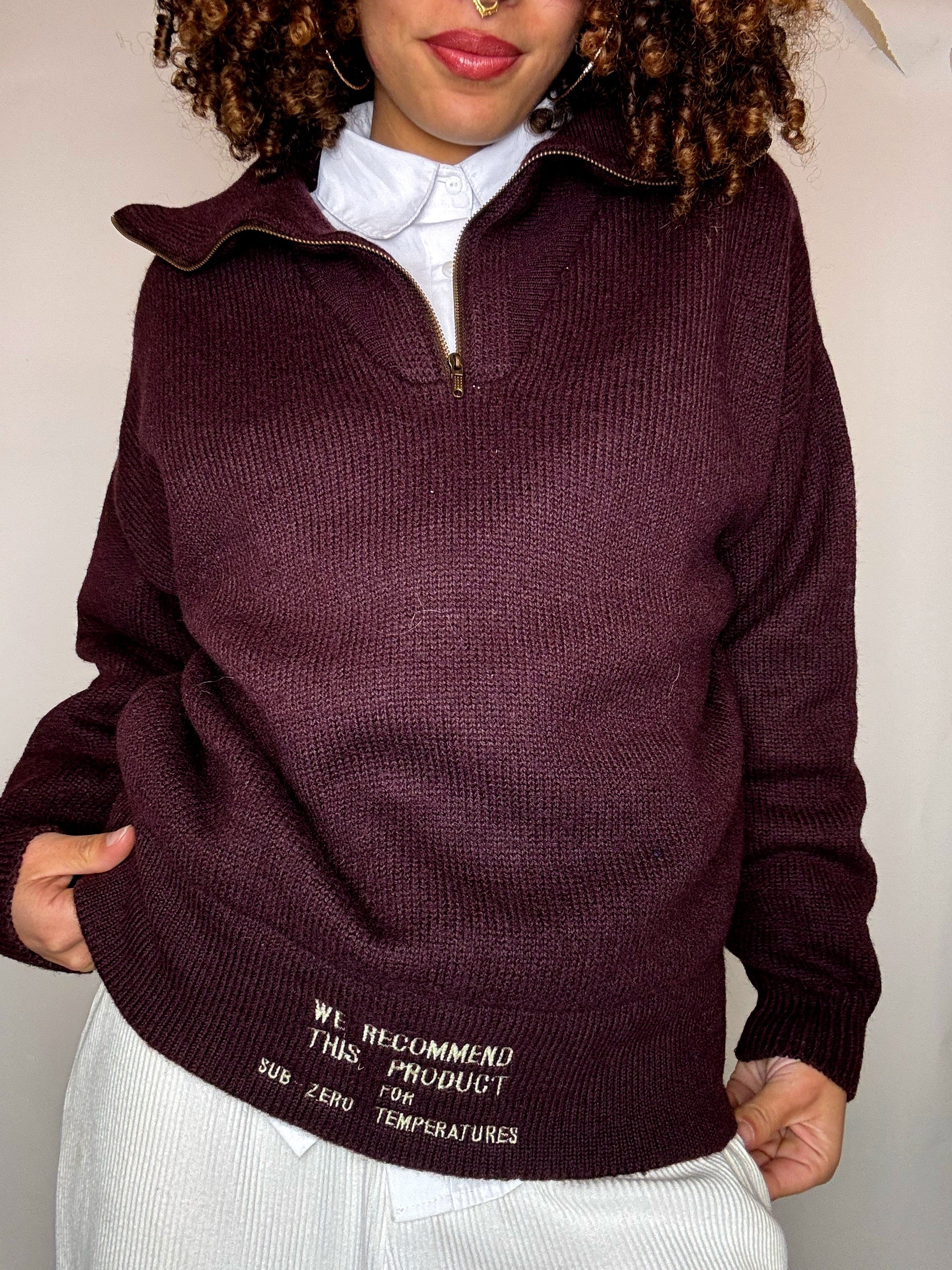 Pull col cheminée bordeaux S/M vintage