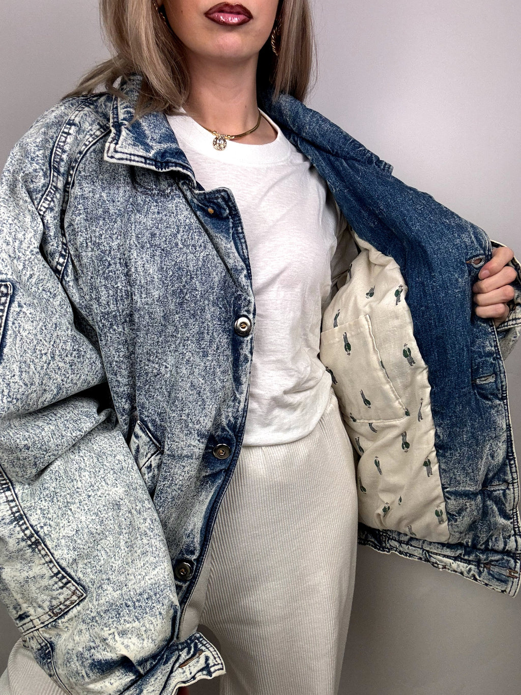 Vintage gewaschene gefütterte Jeansjacke L