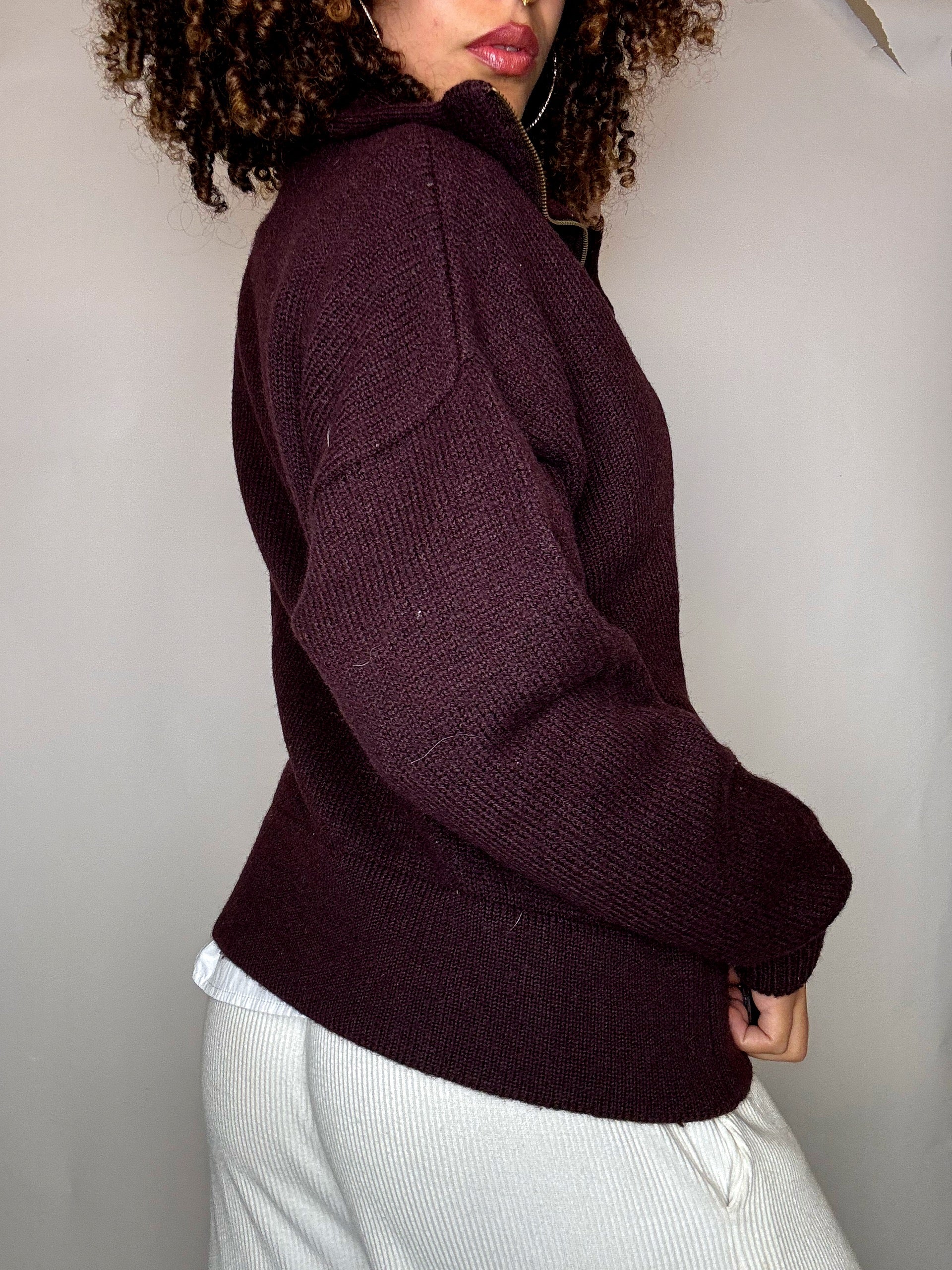 Pull col cheminée bordeaux S/M vintage