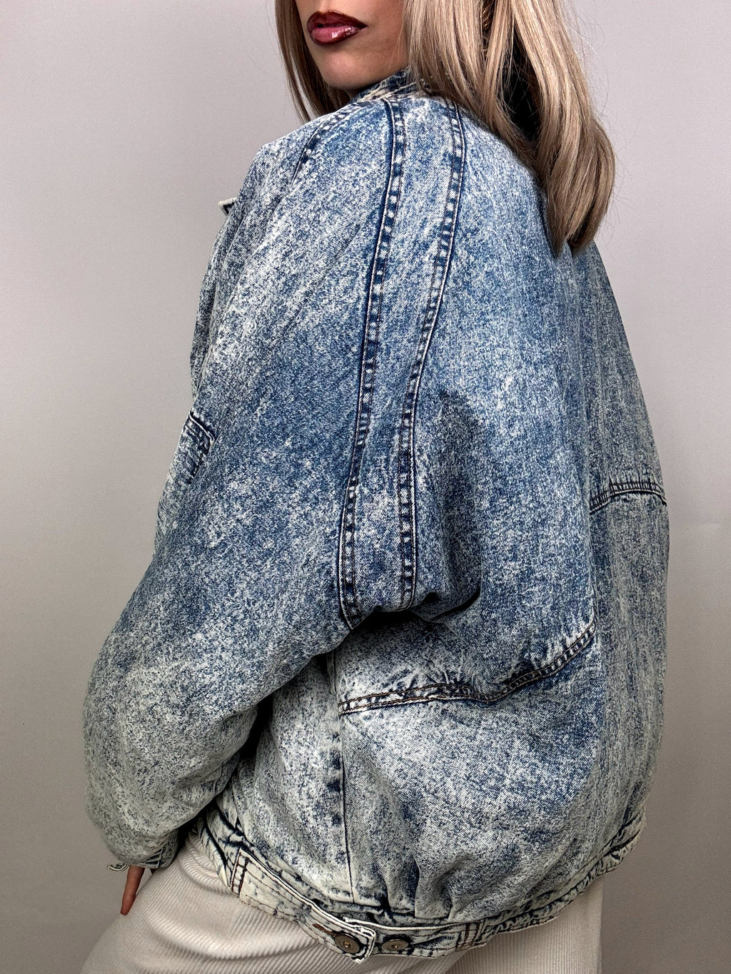 Vintage gewaschene gefütterte Jeansjacke L