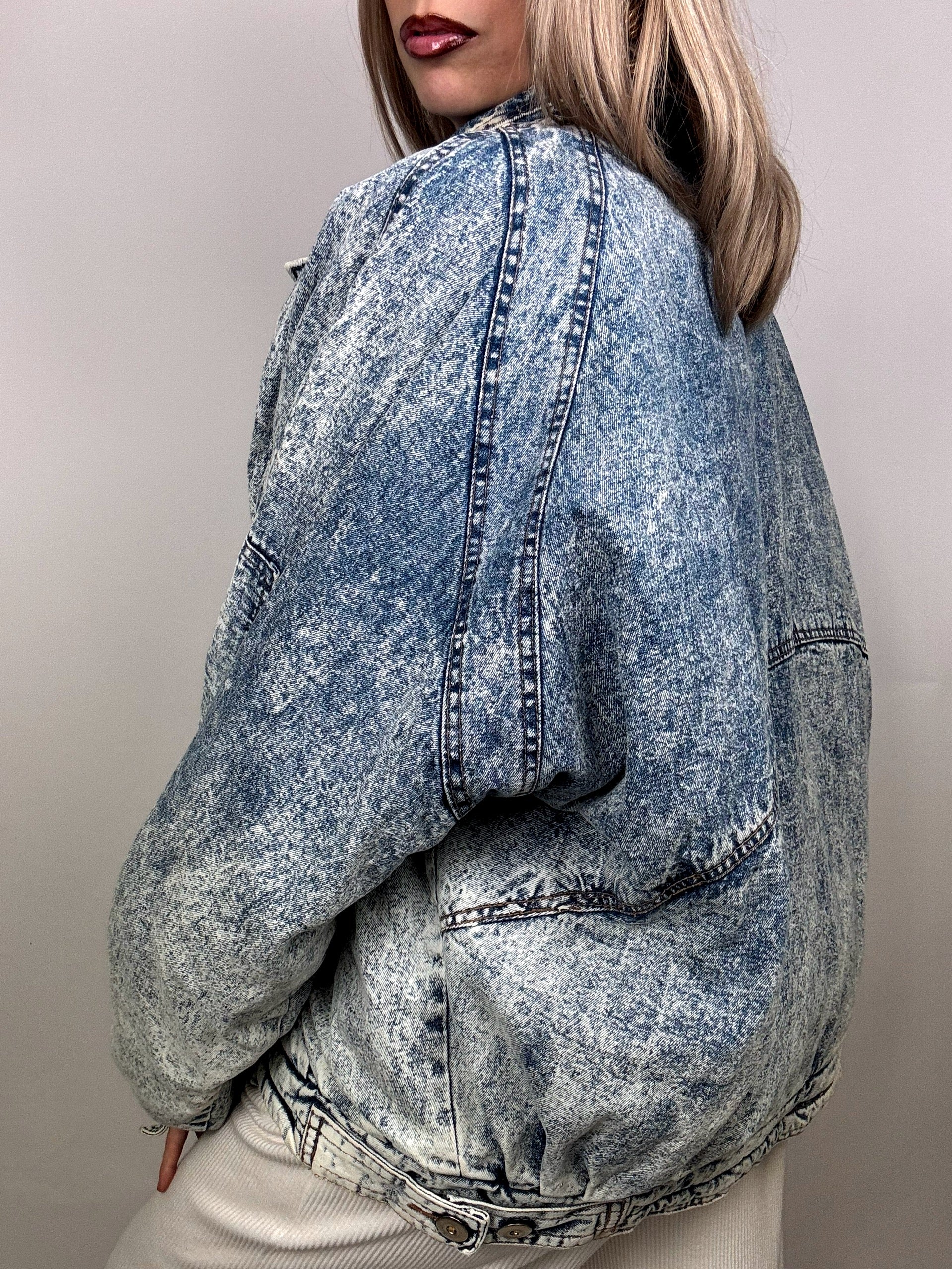 Vintage gewaschene gefütterte Jeansjacke L