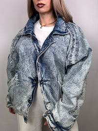Vintage gewaschene gefütterte Jeansjacke L