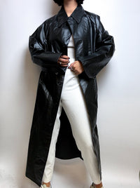 Shiny black waxed trench coat M/L