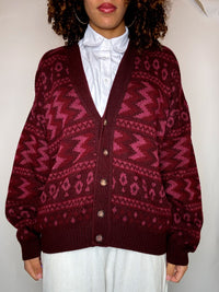 Cardigan bordeaux à motif M vintage