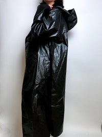 Shiny black waxed trench coat M/L