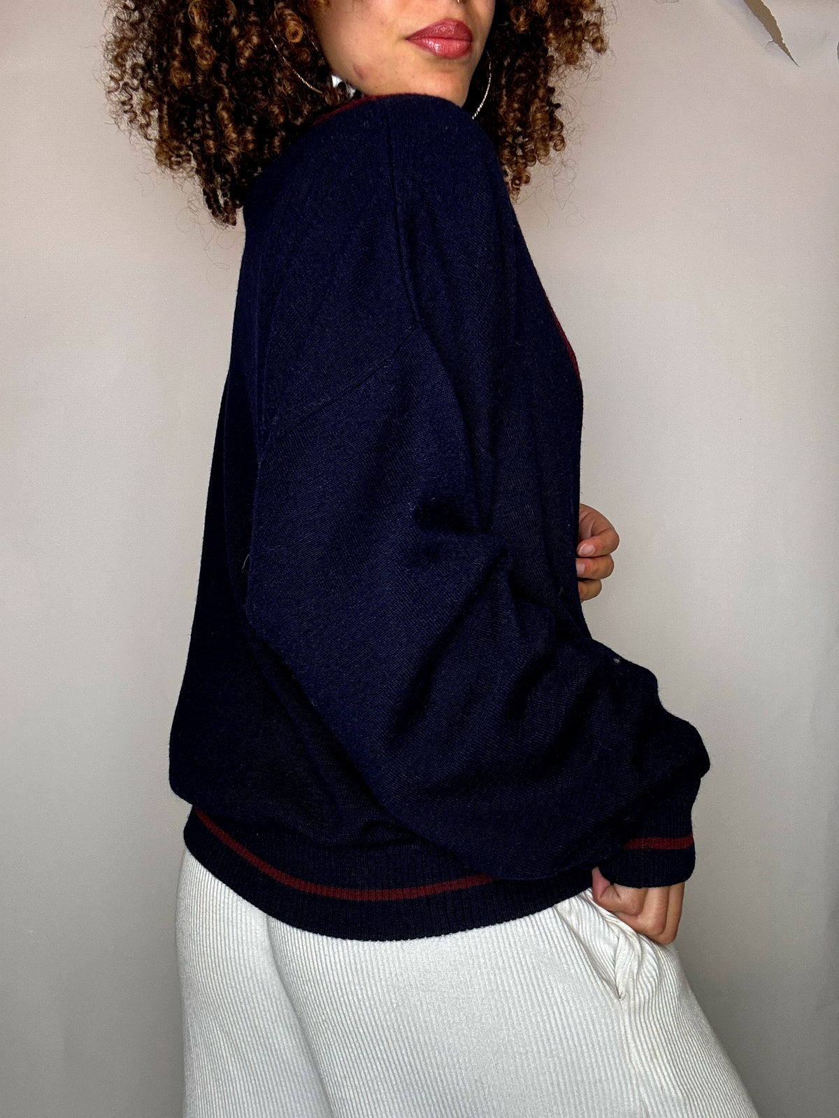 Marineblaue Cricket-Strickjacke, Größe L, Vintage