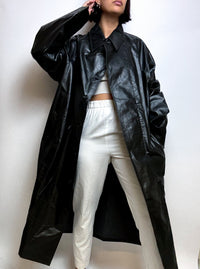 Shiny black waxed trench coat M/L