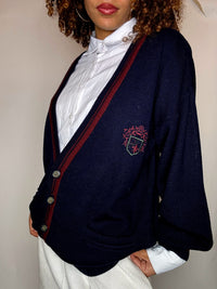 Marineblaue Cricket-Strickjacke, Größe L, Vintage