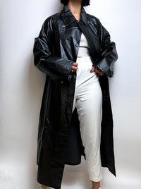 Shiny black waxed trench coat M/L