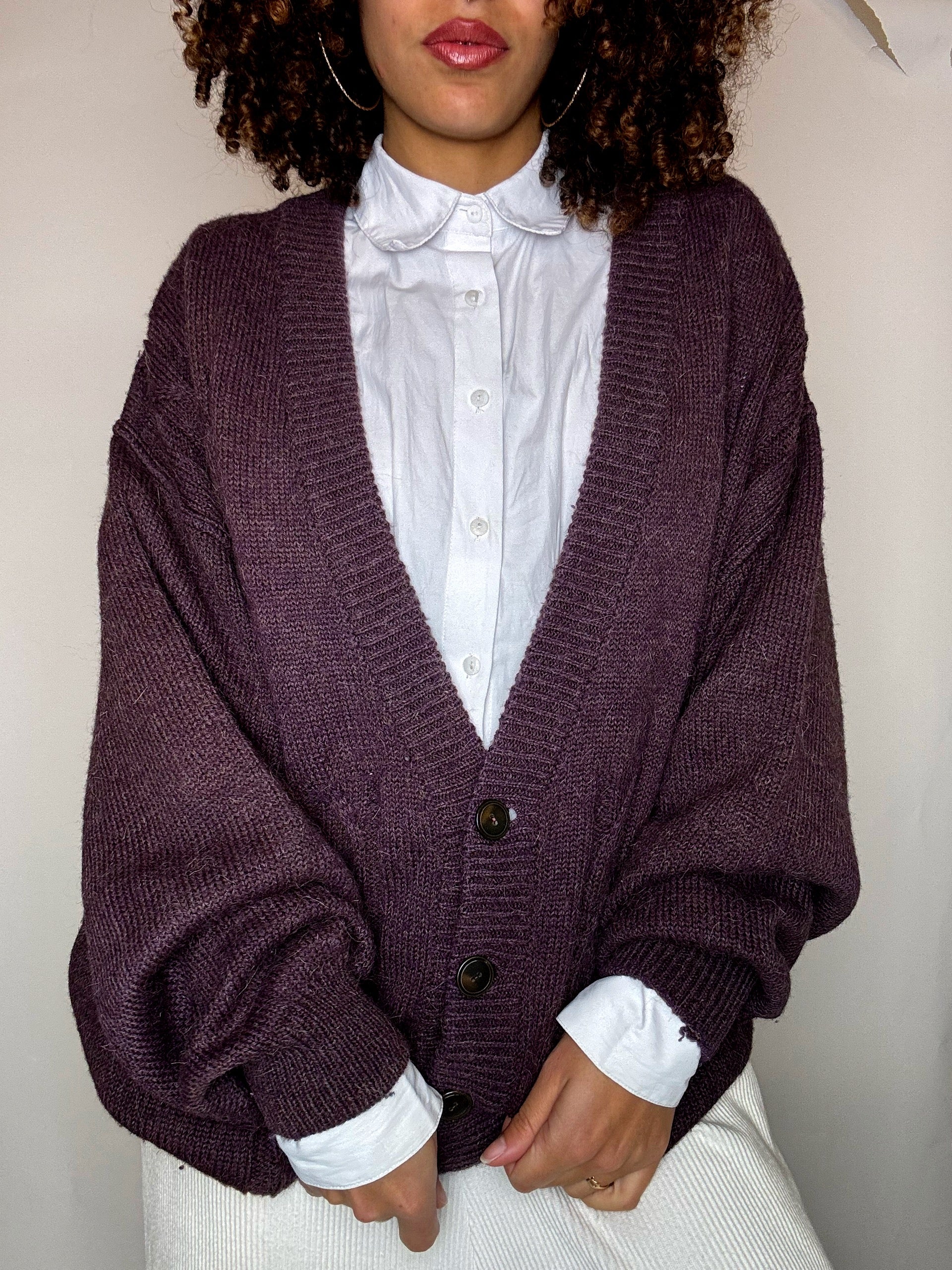 Cardigan en maille violet L vintage
