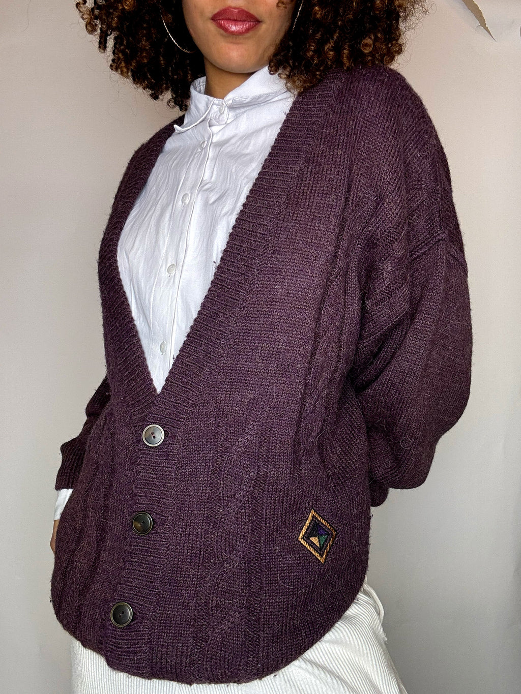 Cardigan en maille violet L vintage