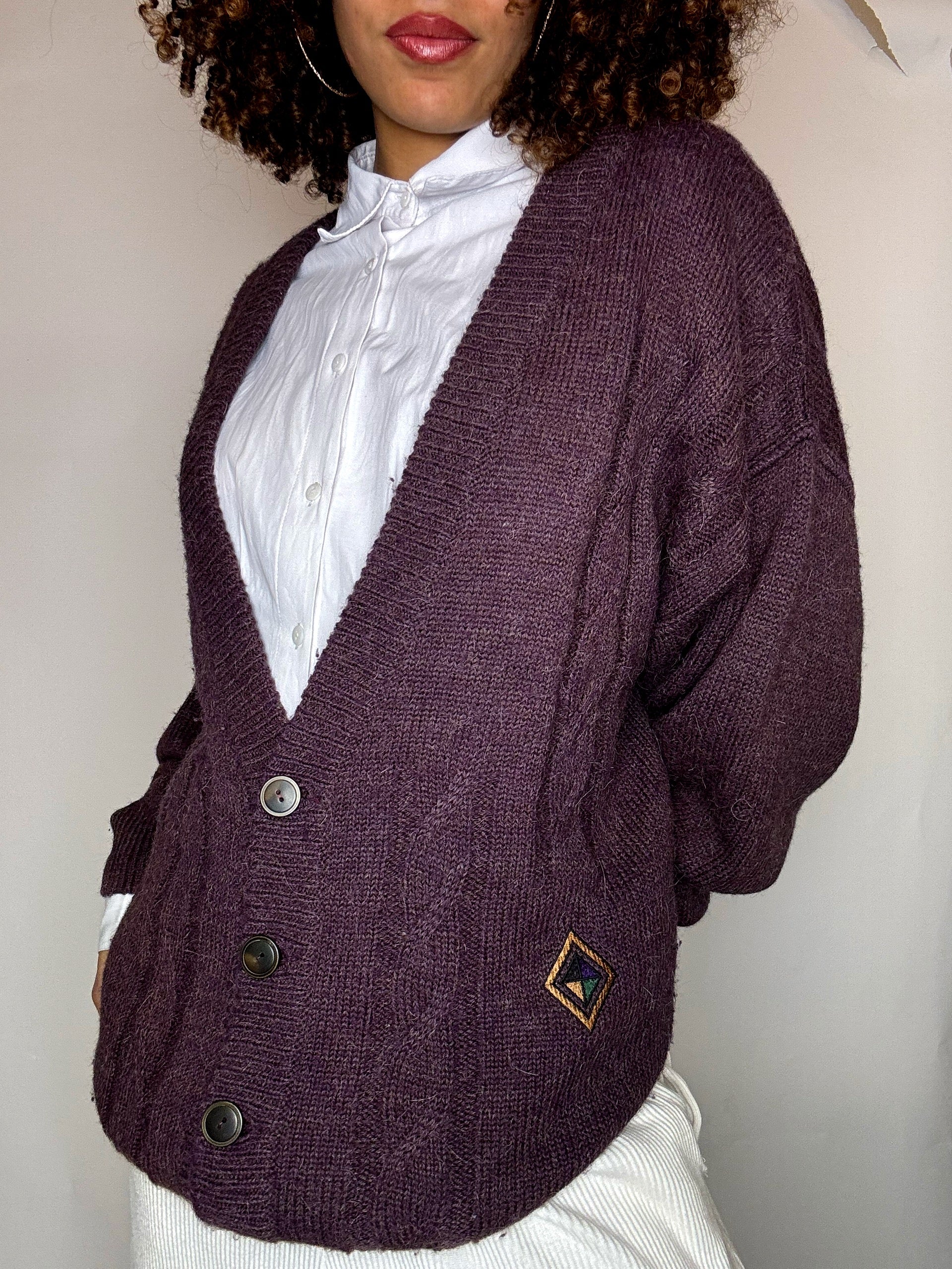 Cardigan en maille violet L vintage