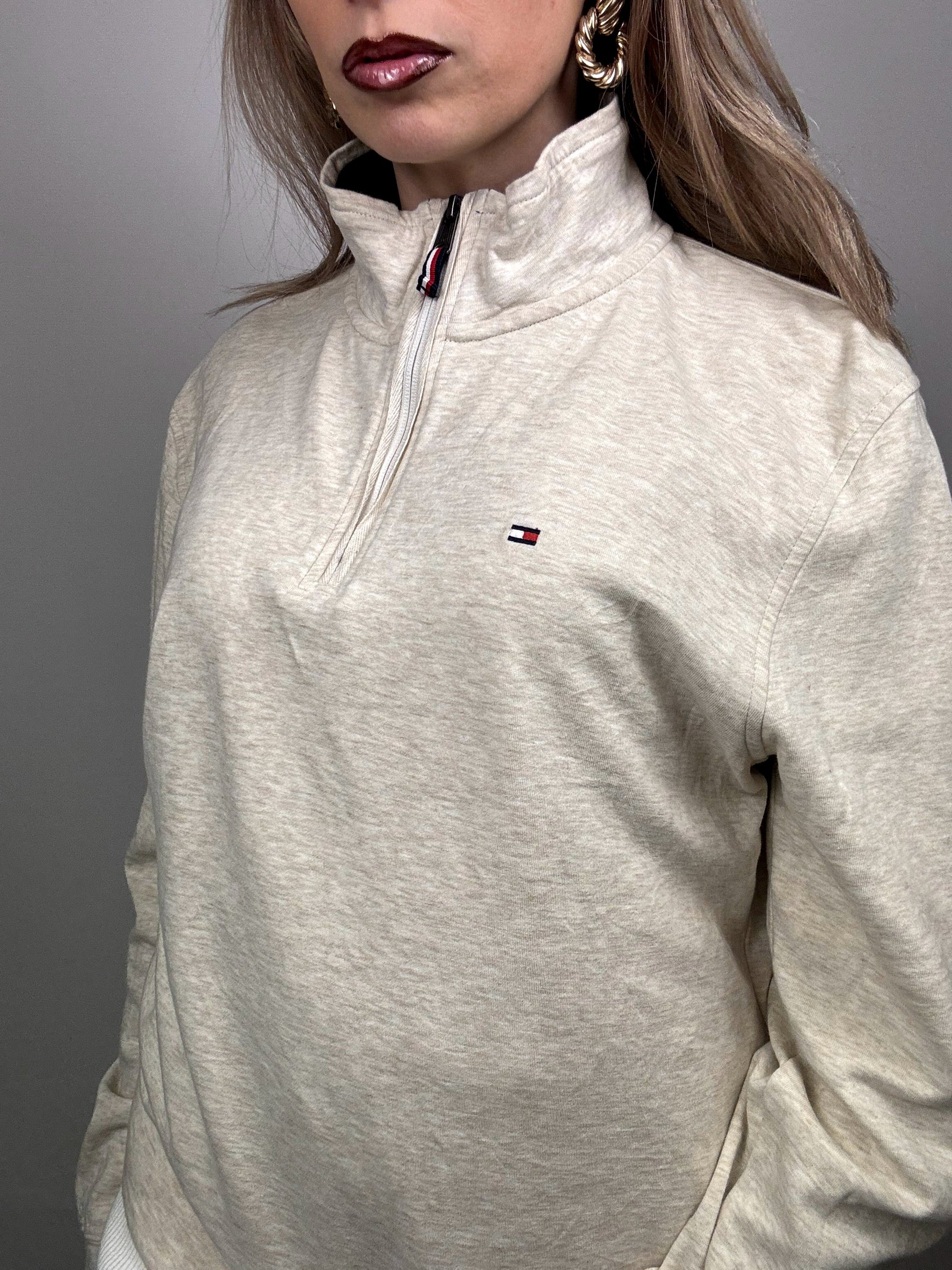 TOMMY HILFIGER M vintage beige zip-neck fine sweater