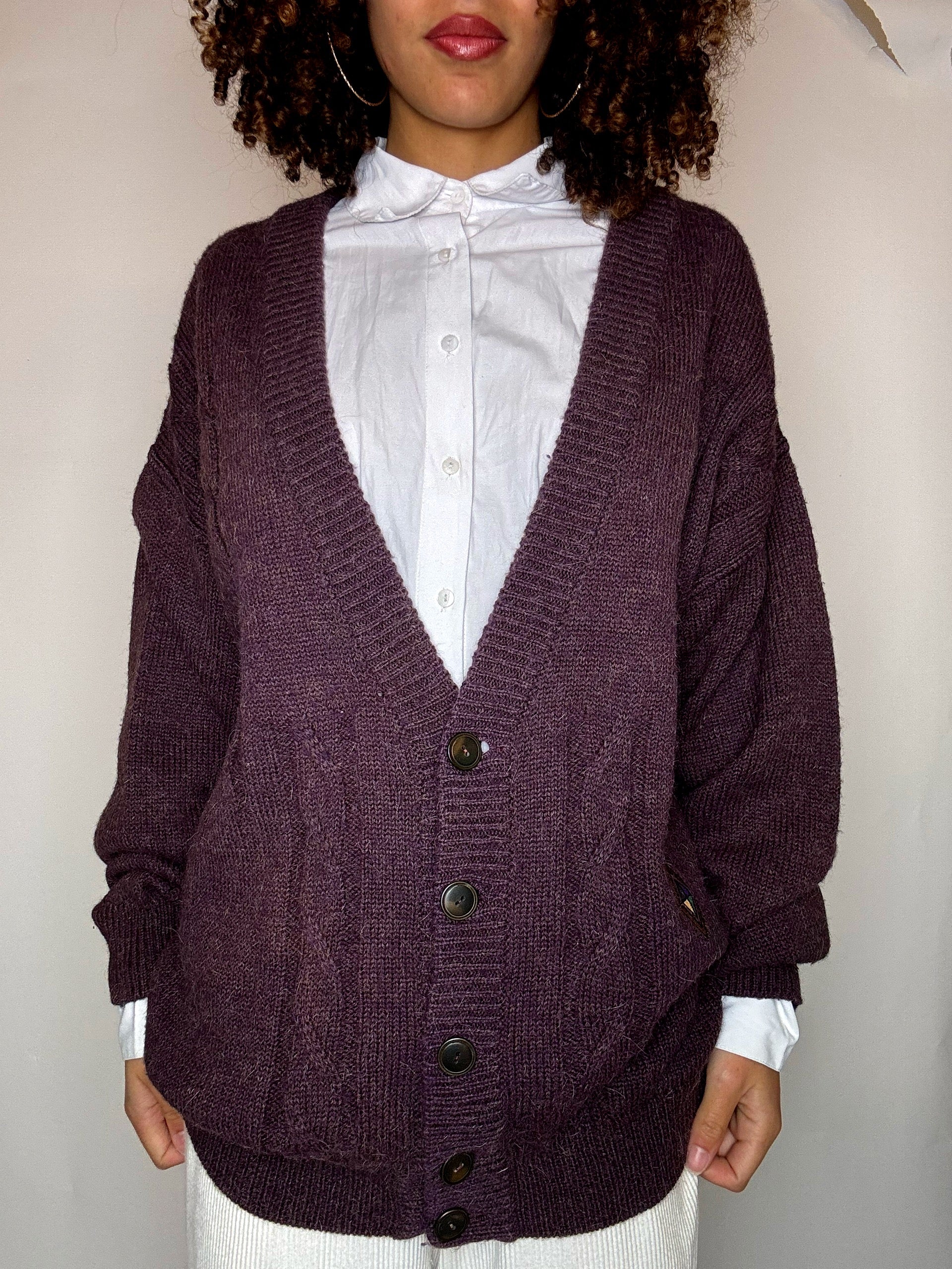 Cardigan en maille violet L vintage