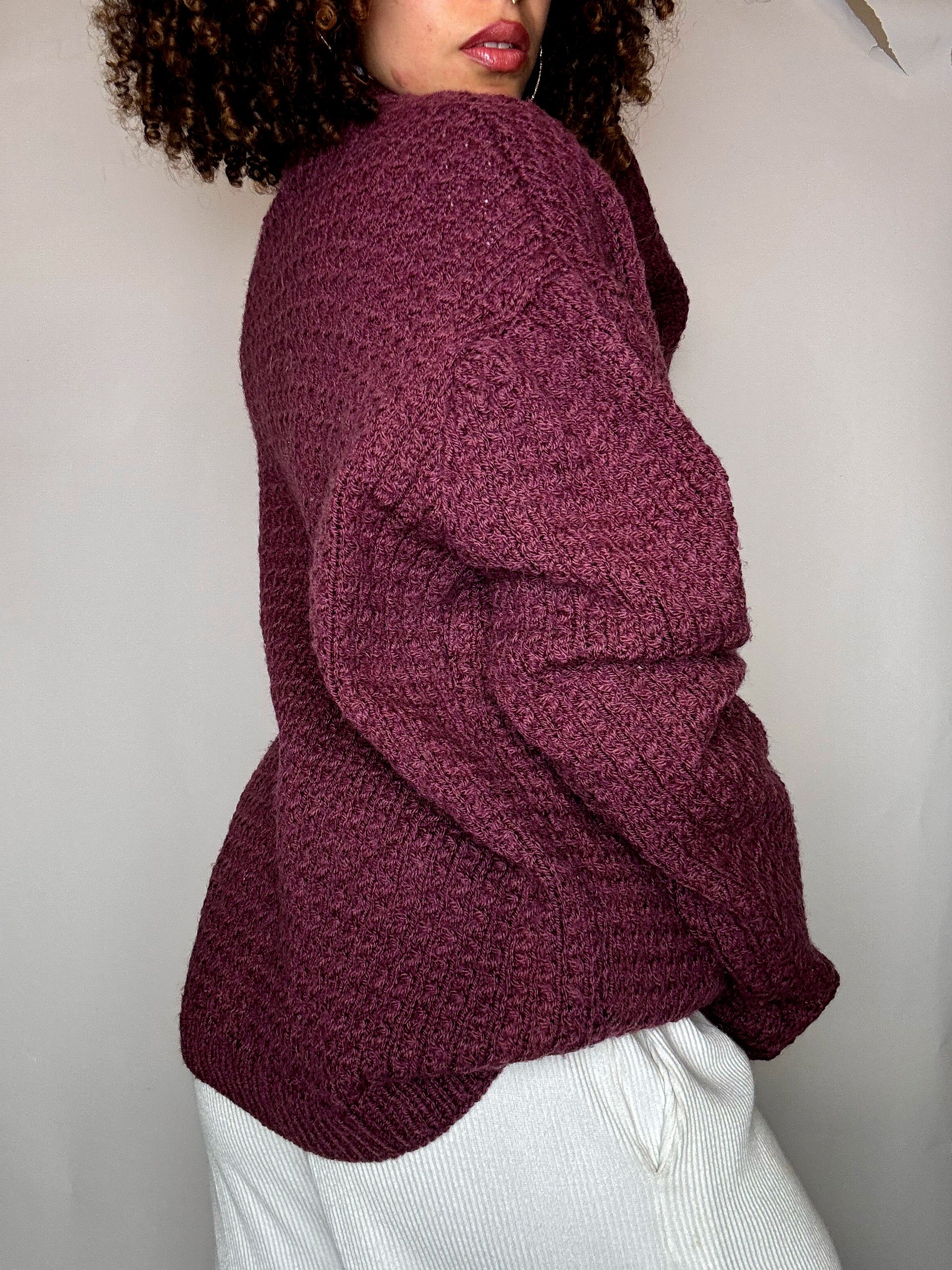 Cardigan en grosse maille violet L/XL vintage