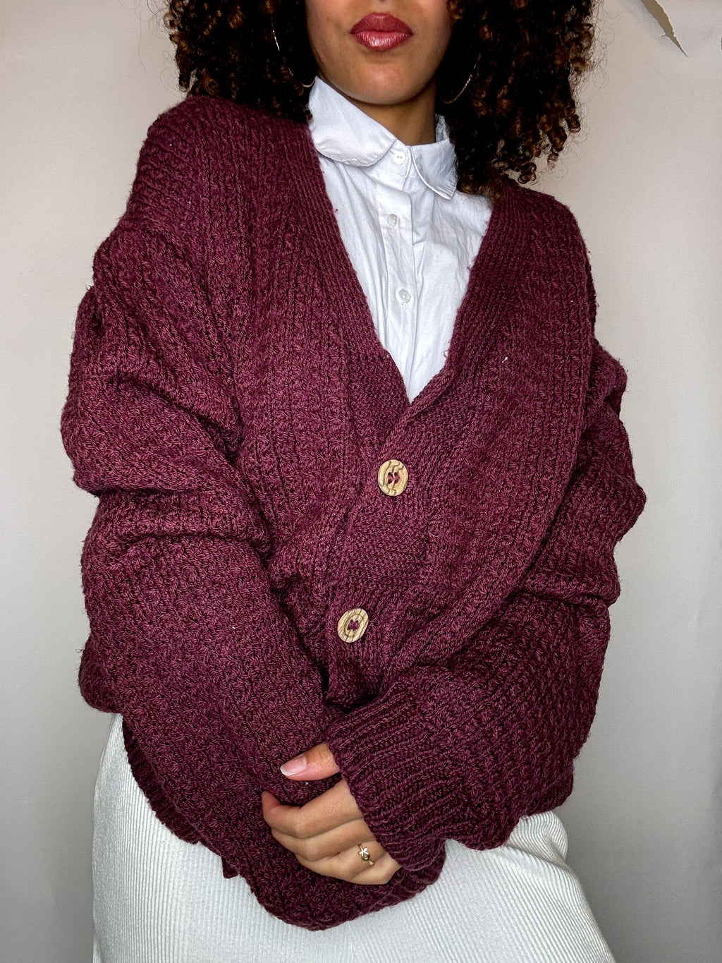 Cardigan en grosse maille violet L/XL vintage