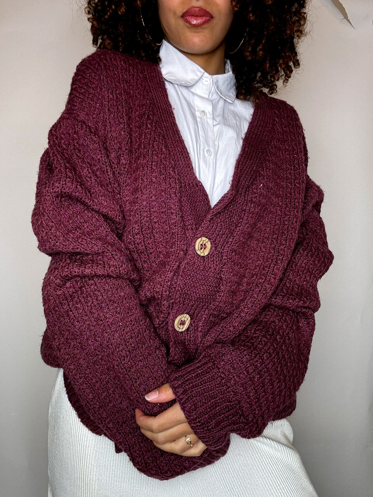 Cardigan en grosse maille violet L/XL vintage