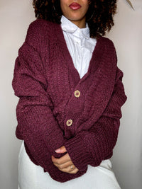 Cardigan en grosse maille violet L/XL vintage