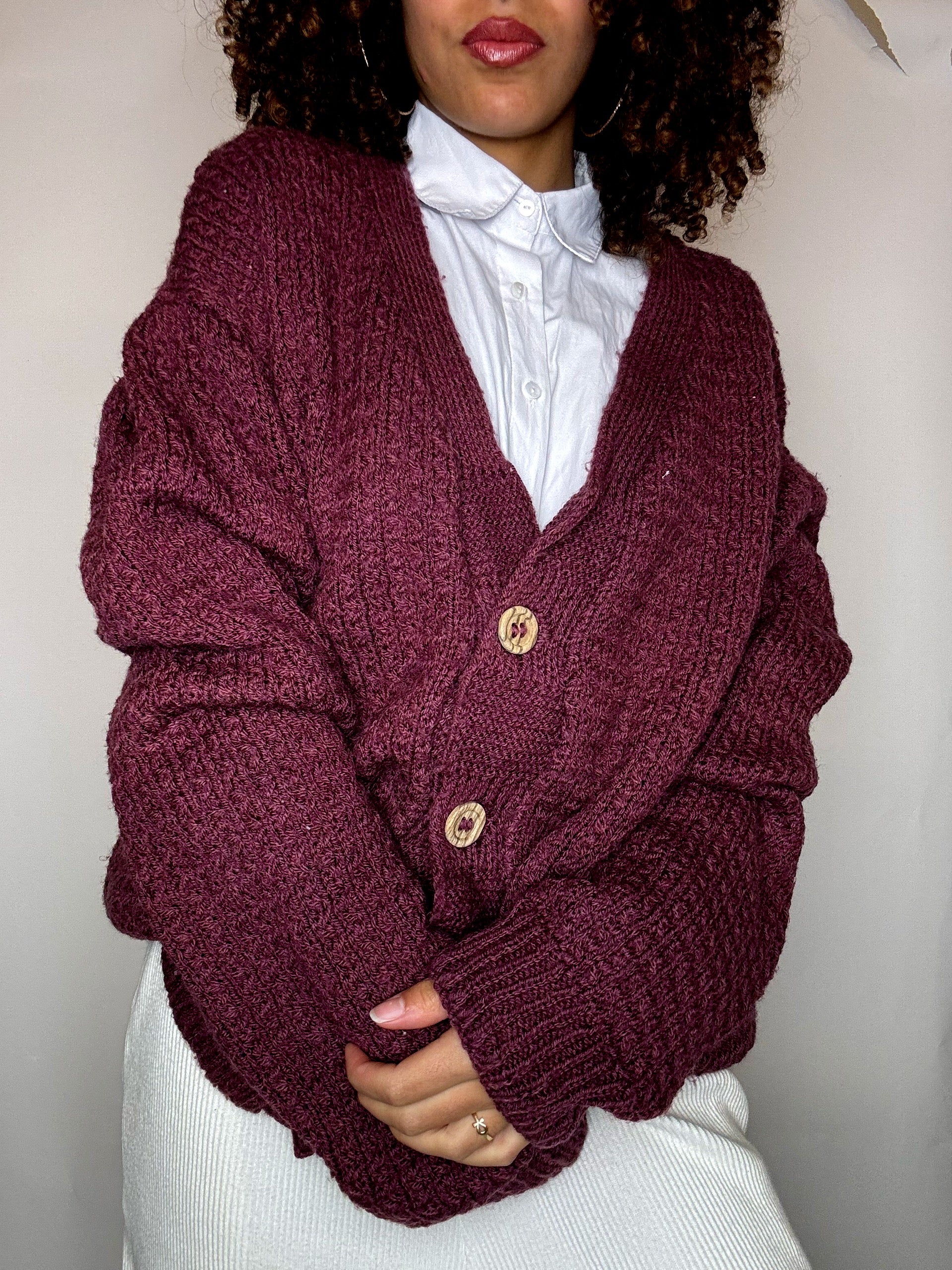Cardigan en grosse maille violet L/XL vintage