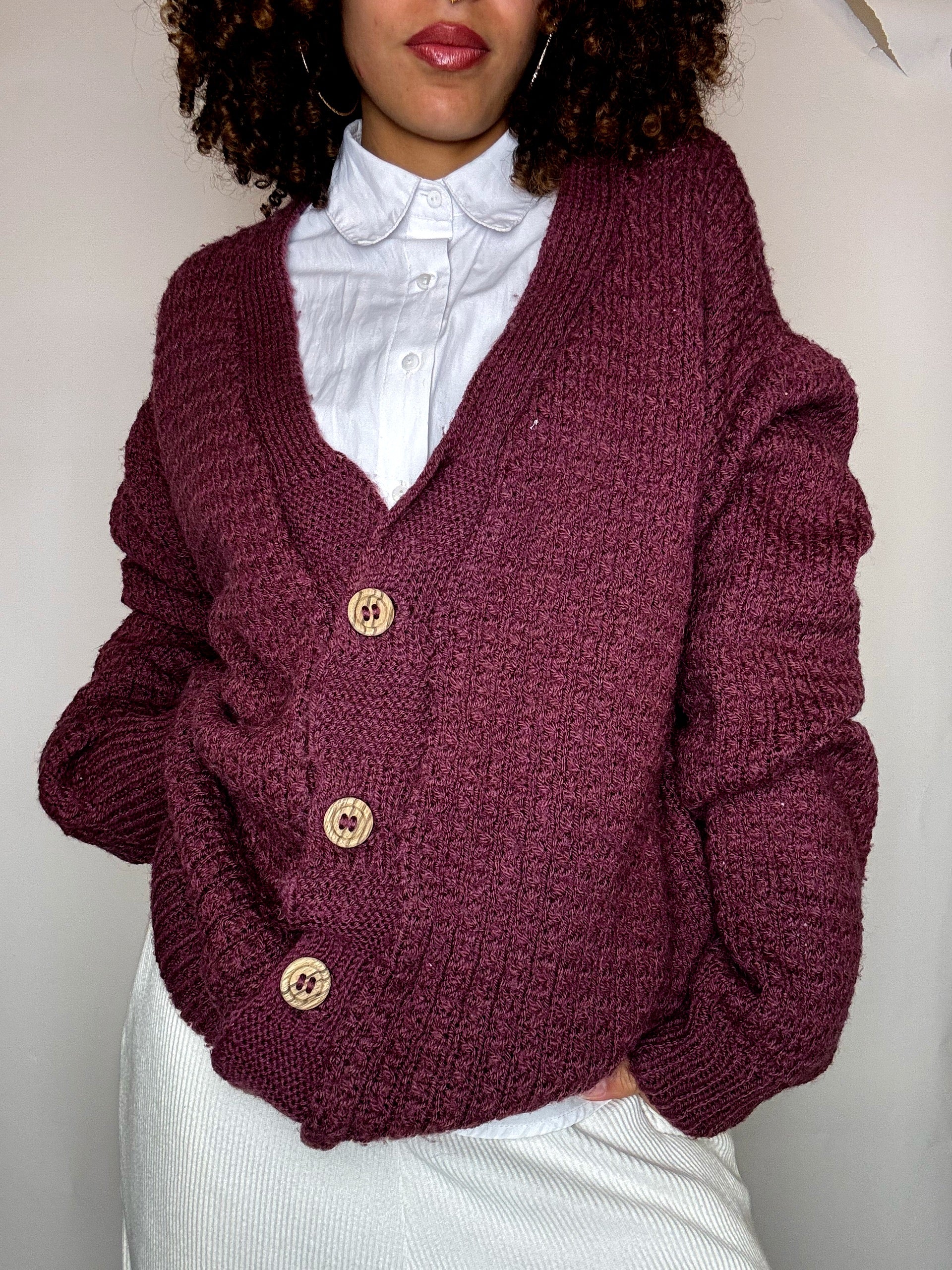 Cardigan en grosse maille violet L/XL vintage