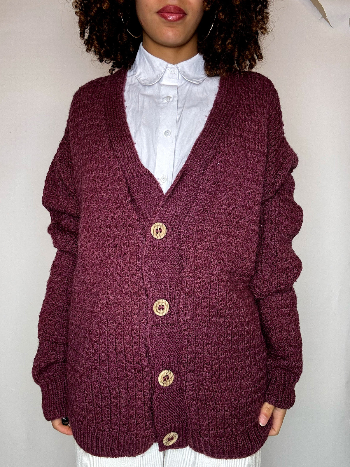 Cardigan en grosse maille violet L/XL vintage