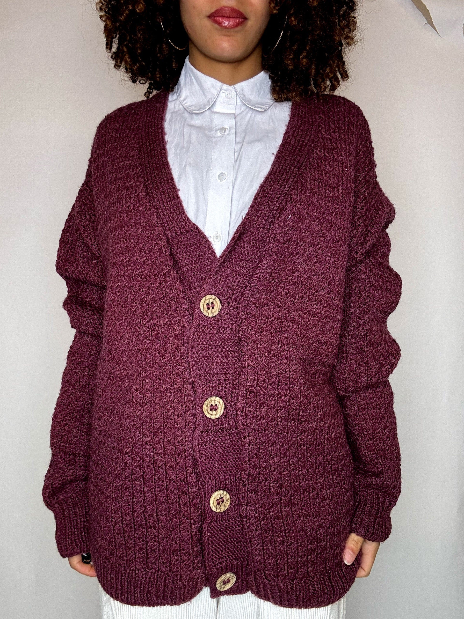 Cardigan en grosse maille violet L/XL vintage