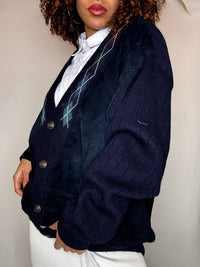 Vintage navy XL mixed-material cardigan