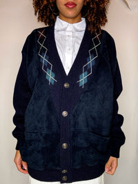 Vintage navy XL mixed-material cardigan
