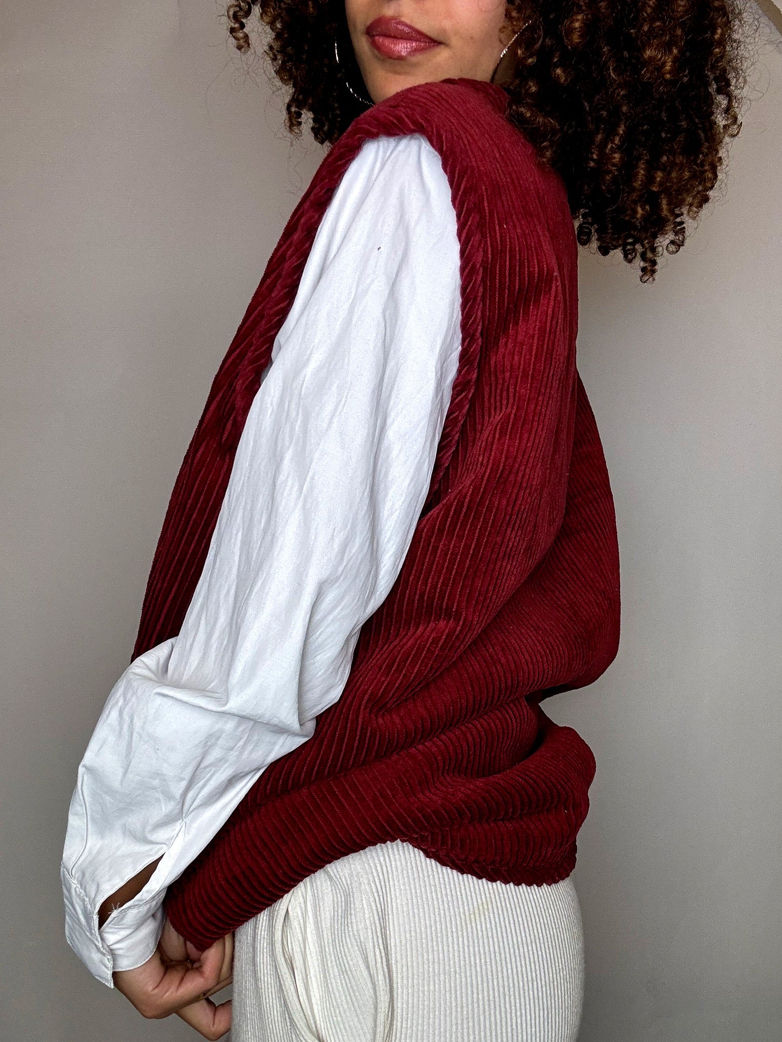 Gilet doublé en velours côtelé bordeaux M vintage