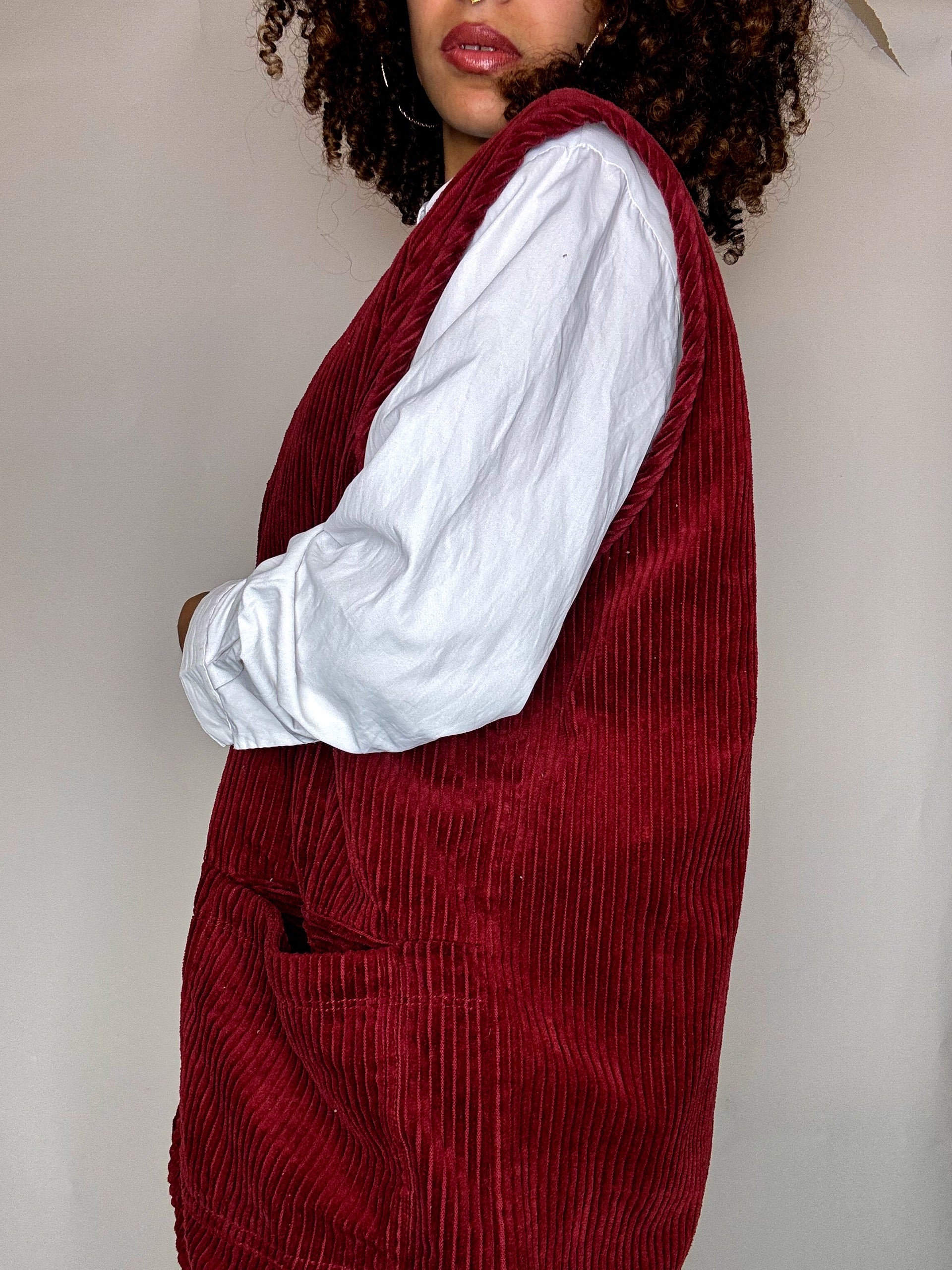 Gilet doublé en velours côtelé bordeaux M vintage
