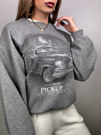 Graues Sweatshirt mit Rundhalsausschnitt und Vintage-Grafiken in M/L