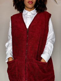 Gilet doublé en velours côtelé bordeaux M vintage