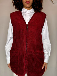 Gilet doublé en velours côtelé bordeaux M vintage