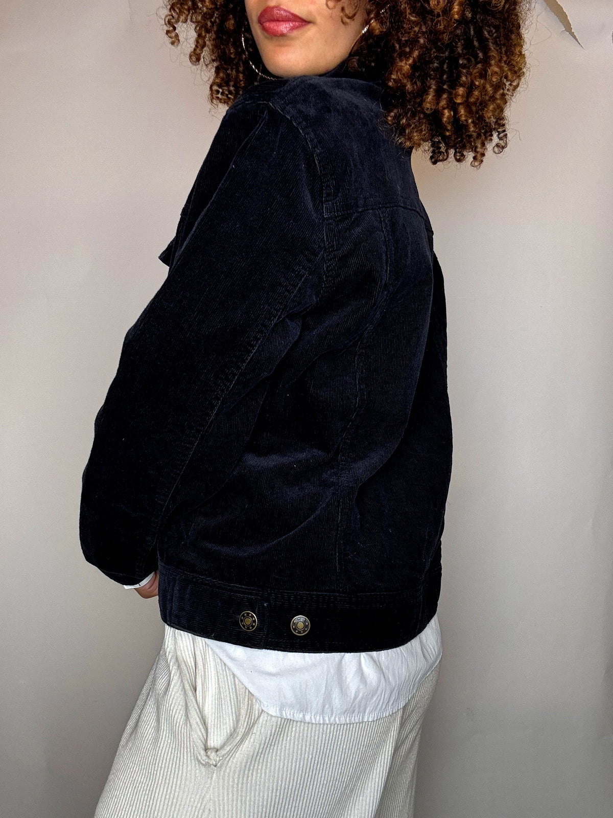 Vintage navy XL mixed-material cardigan