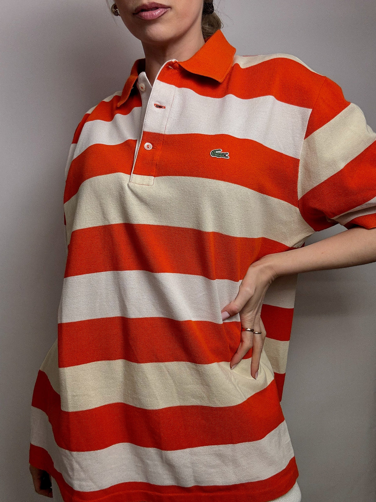 Polo manches courtes rayé orange LACOSTE XL vintage