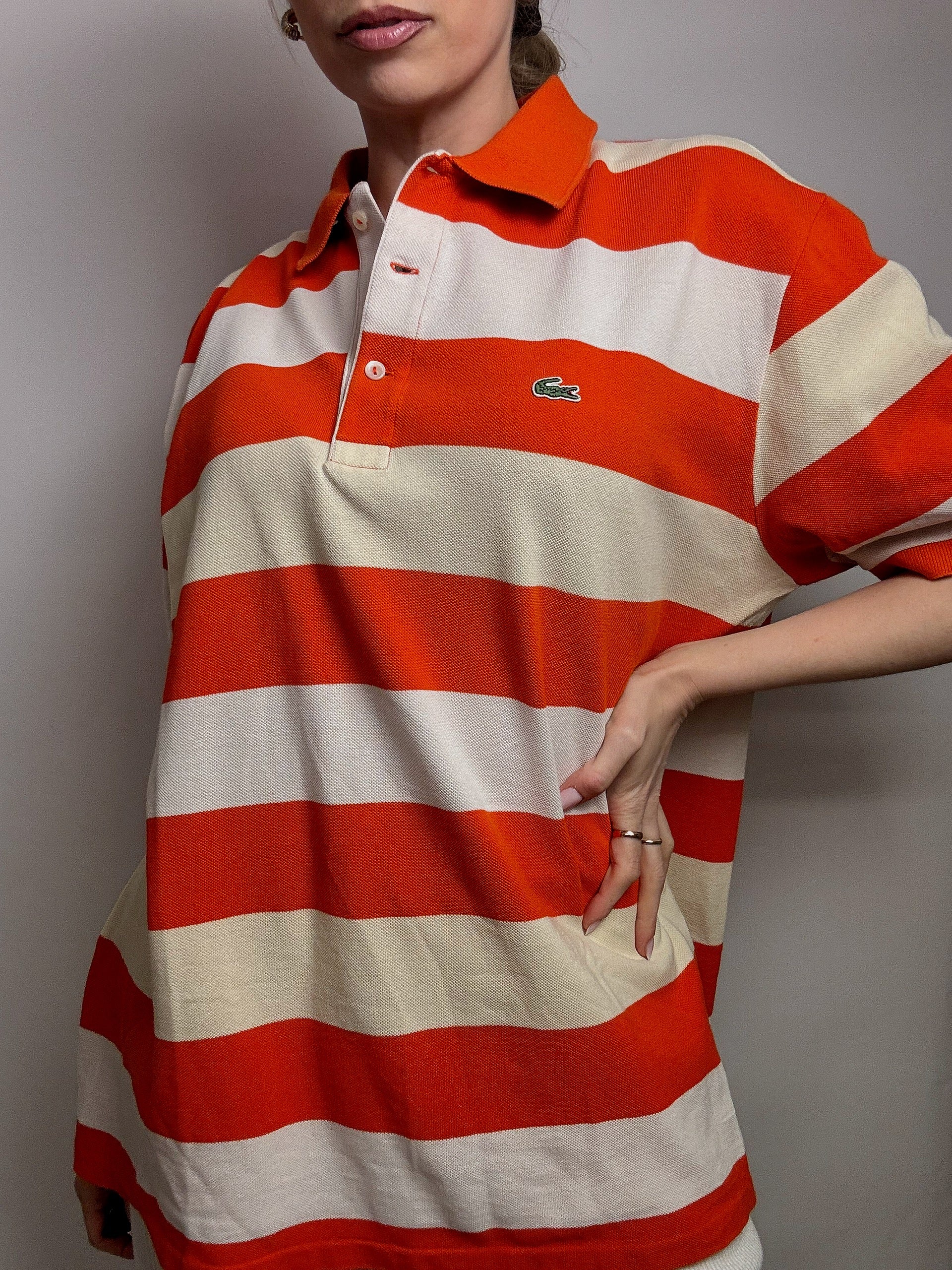 Polo manches courtes rayé orange LACOSTE XL vintage