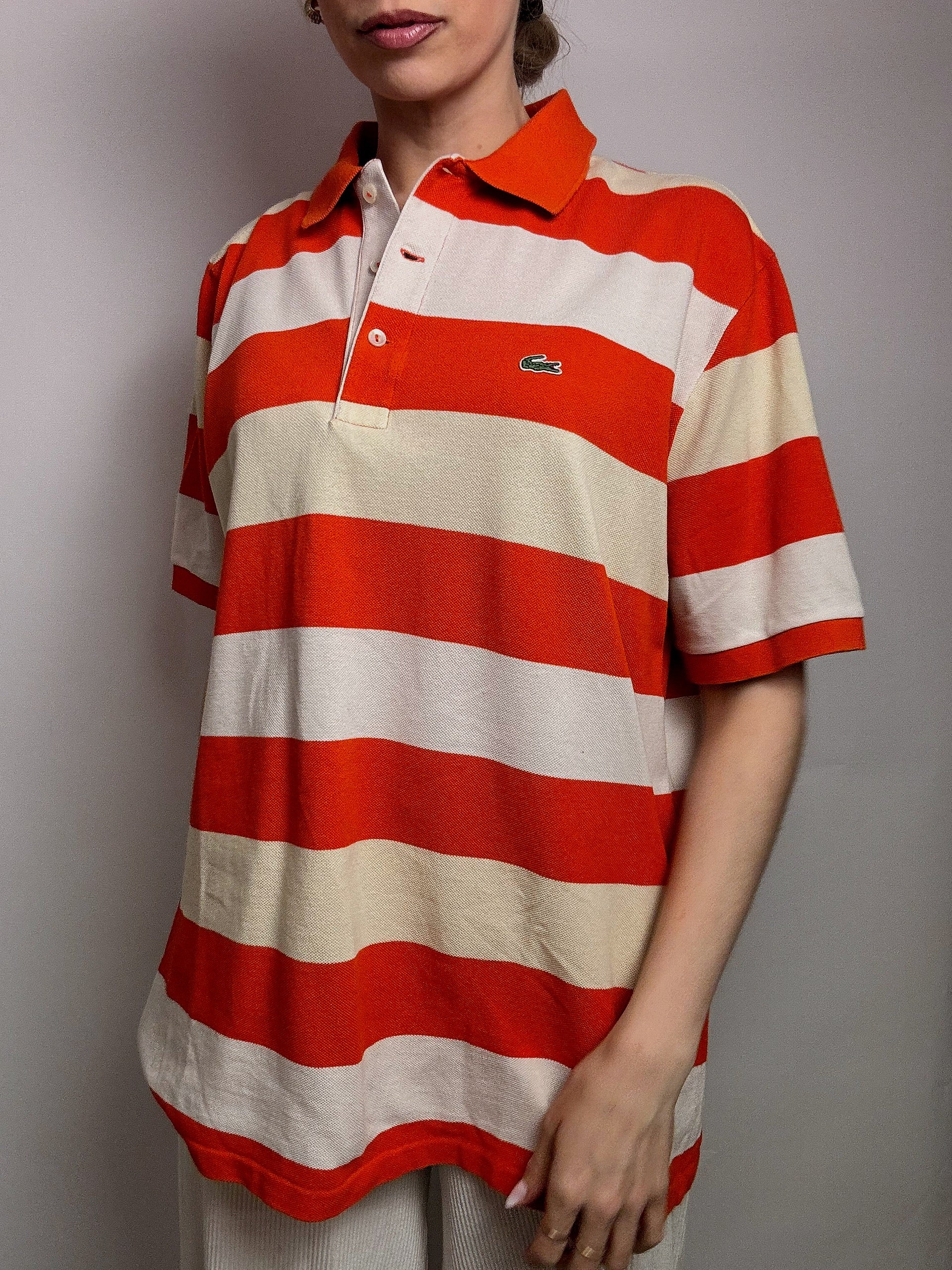 Polo manches courtes rayé orange LACOSTE XL vintage
