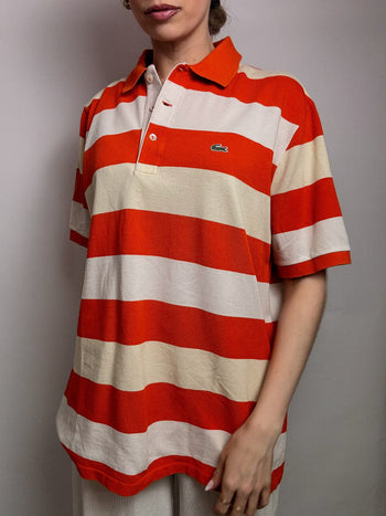 Polo manches courtes rayé orange LACOSTE XL vintage