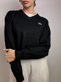 LACOSTE S vintage black V-neck wool sweater