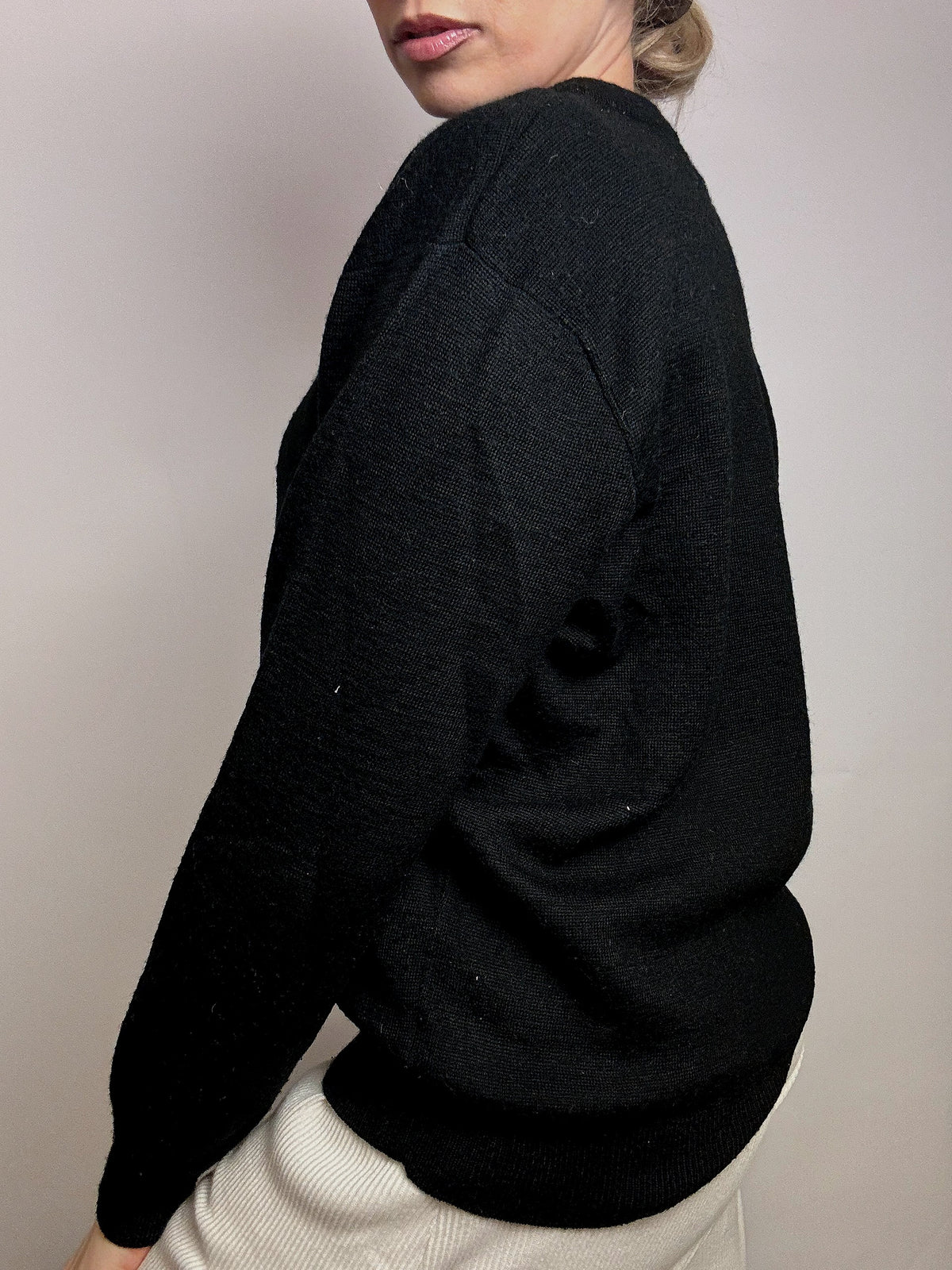 LACOSTE S vintage black V-neck wool sweater