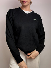 LACOSTE S vintage black V-neck wool sweater